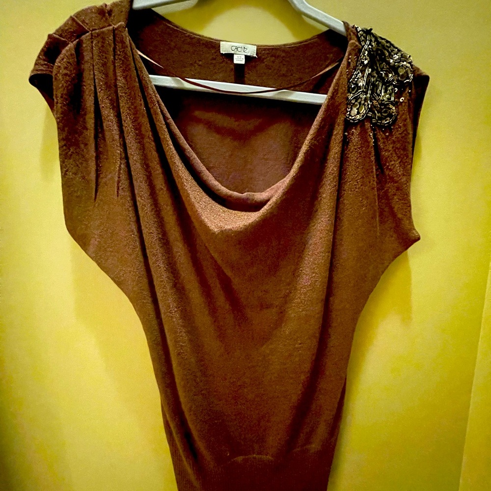 Caché, X-Small, Metallic brown blouse with sequence